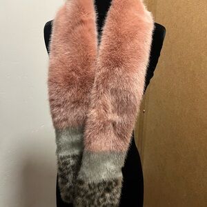 Chic Pink and Gray Faux Fur Scarf
